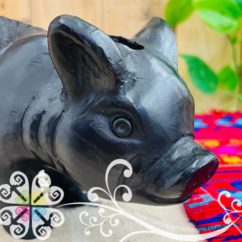 Cute Piggy Figure - Black Clay Oaxaca