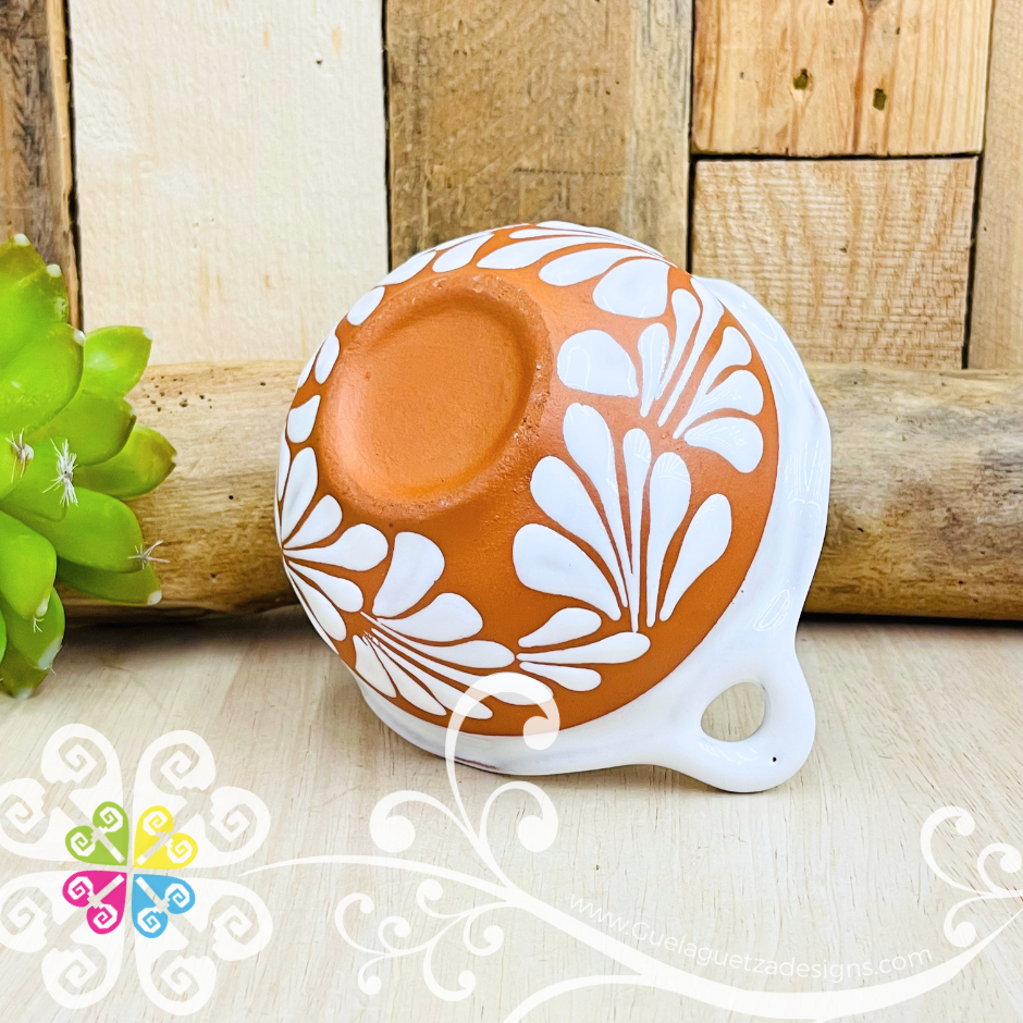 Set of 4 Small Natural with White Espiga Cazuelita Clay Bowl