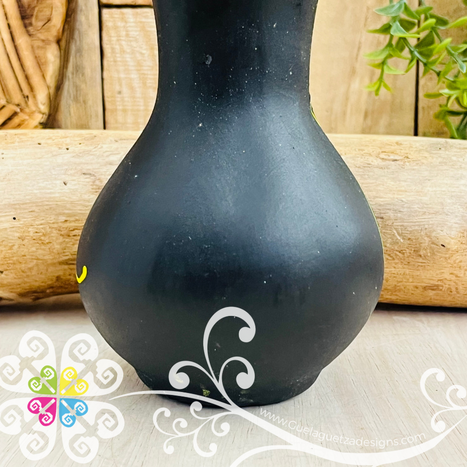 Small Black Clay Handpainted Vase - Barro Negro Oaxaca