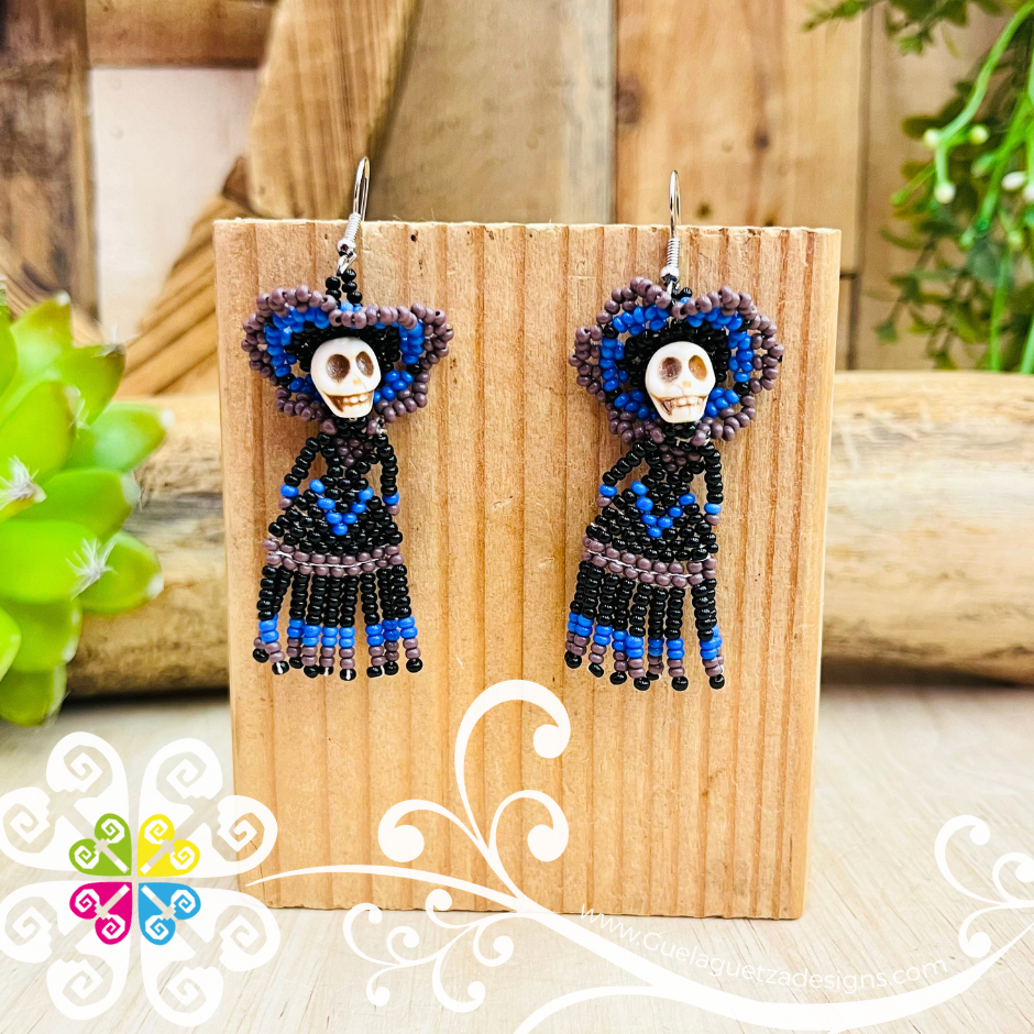 Small Beaded Dancing Catrina Earrings