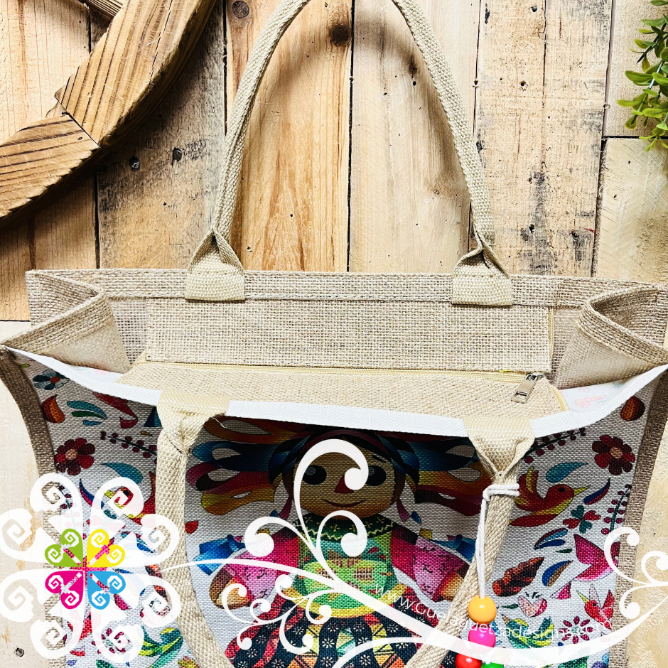 Otomi Doll Mexican Jute Tote - Grocery Tote