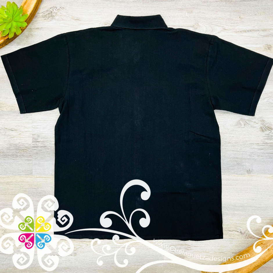 Black Tehuana Flowers - Embroider Men Shirt