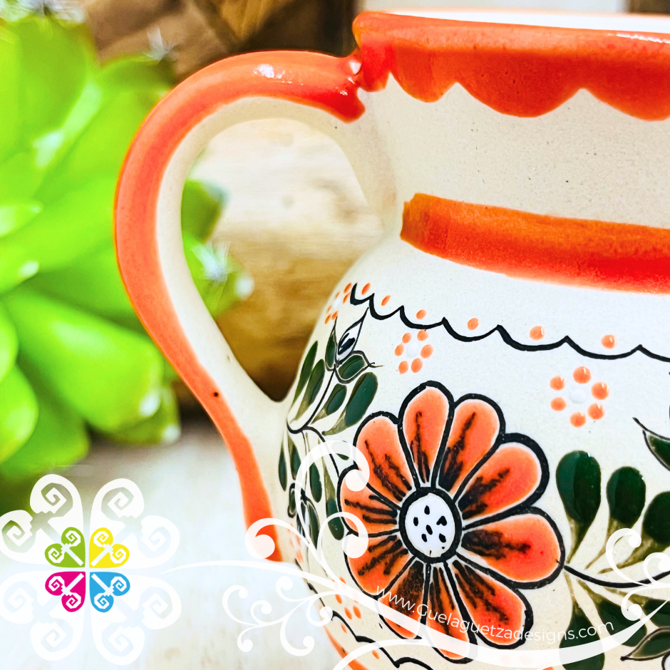 Orange Taza Ponchera Flores - Barro Alta Temperatura - Single Clay Mug