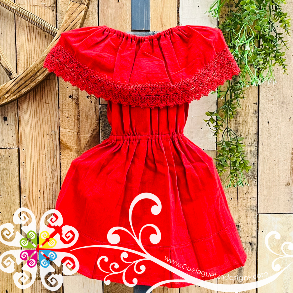 Red Aro Embroider Campesino Children Dress