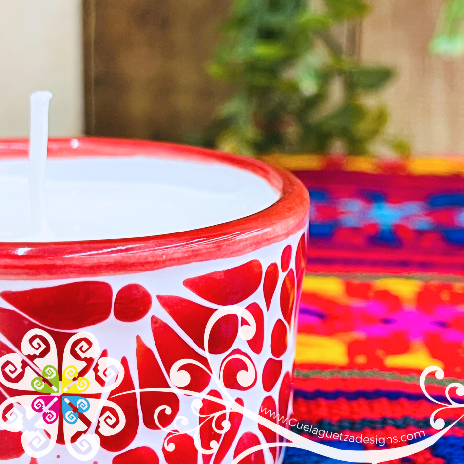 Small Red Talavera Candle - Artisan Candles