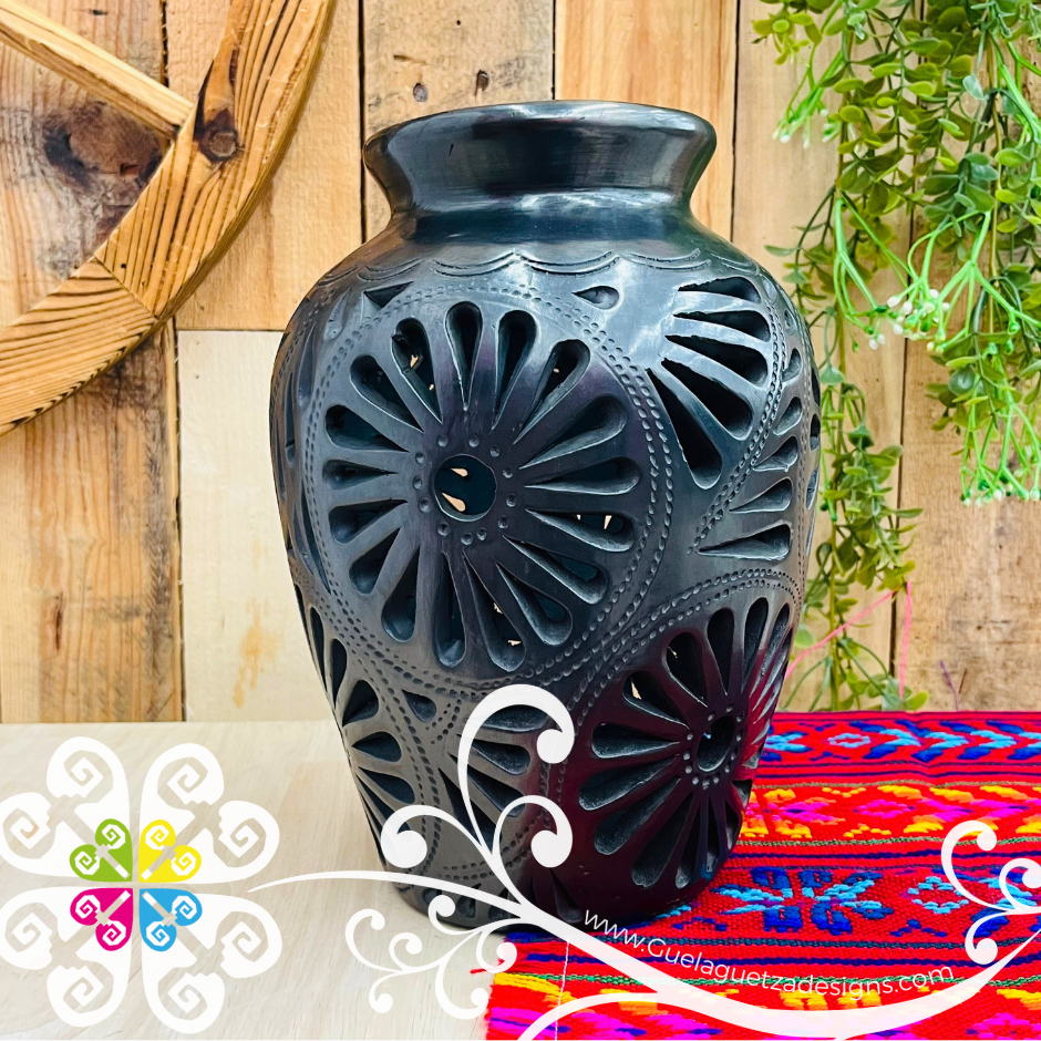 Large Calado Tibor Black Clay Vase - Barro Negro Oaxaca