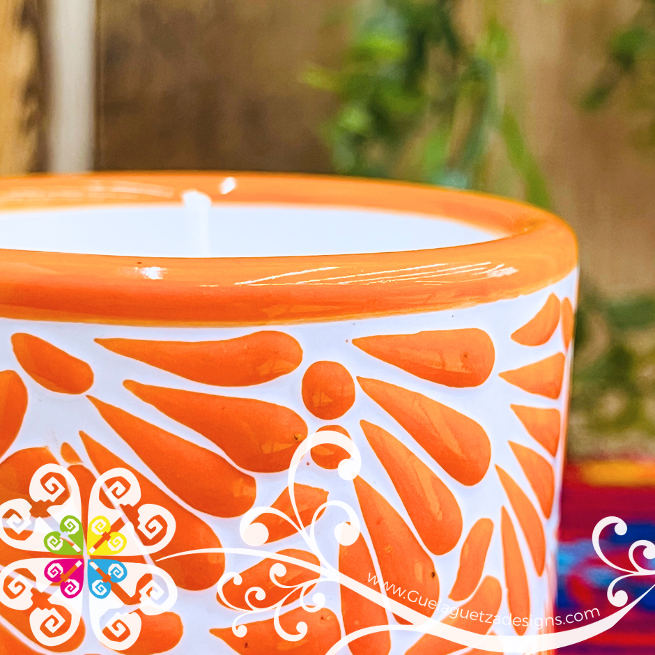 Large Cylinder Orange Talavera Candle - Artisan Candles