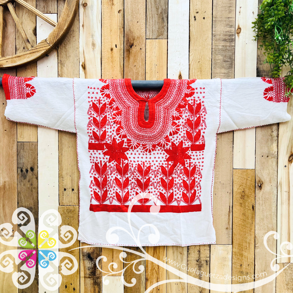 Medium Solid Colors Milpa Embroider 3/4 Sleeve Top - Blusa Bordada