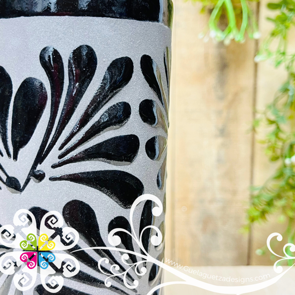 Black/Gray Espiga Plumeado Cilindro Clay Vase - Florero Barro