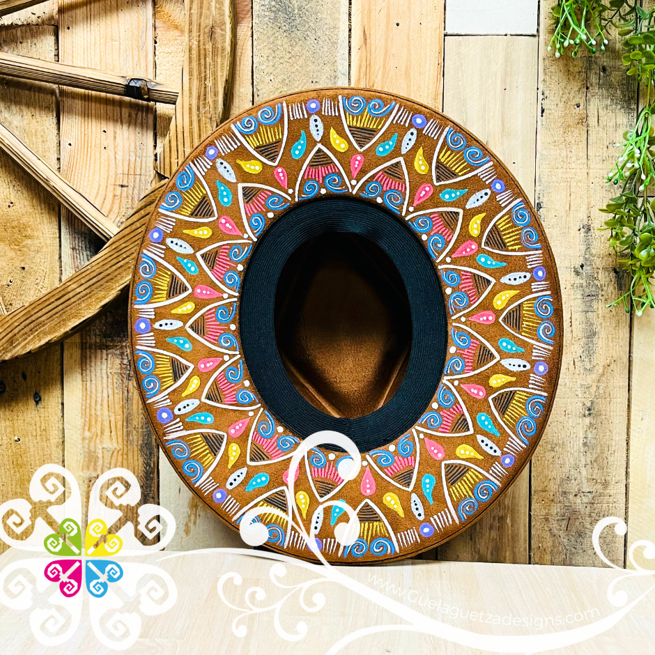 Tobacco Rhombus Mitla Velvet Hat - Peek-a-Boo Hand Painted Hat