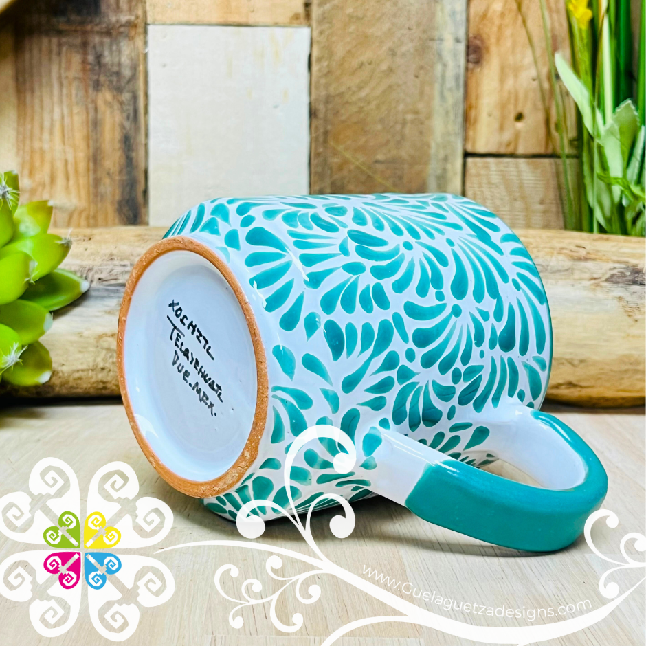 Mint Green Feathers Talavera Mug - Single Talavera Mug
