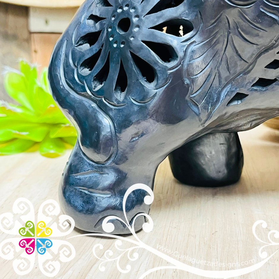 Large Dancing Elephant Figure - Black Clay Oaxaca