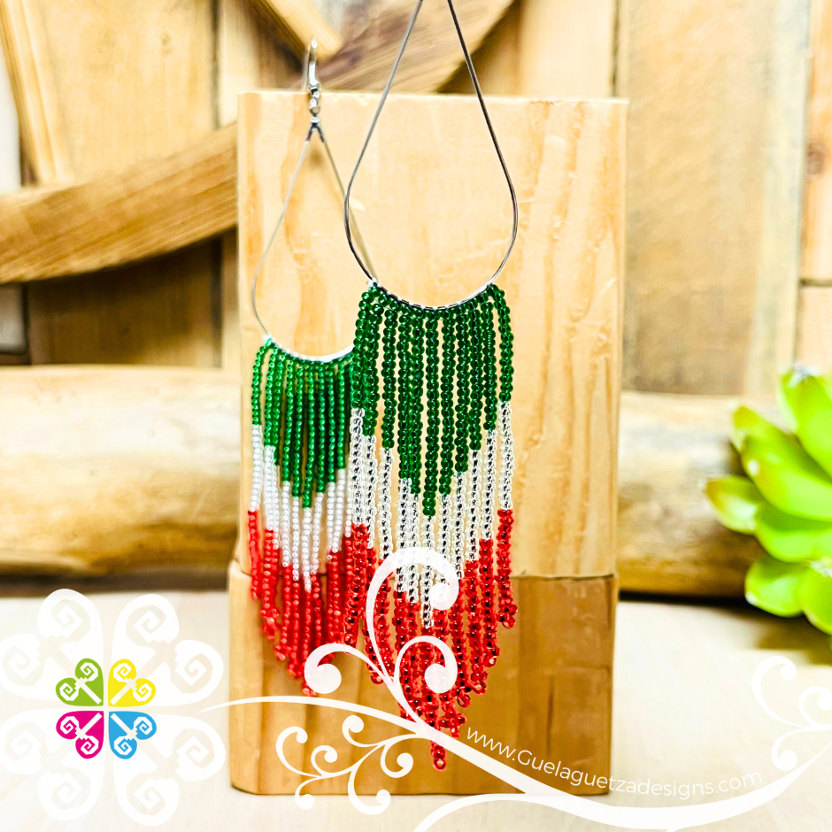 Oval Tricolor Beaded Cascade Earrings