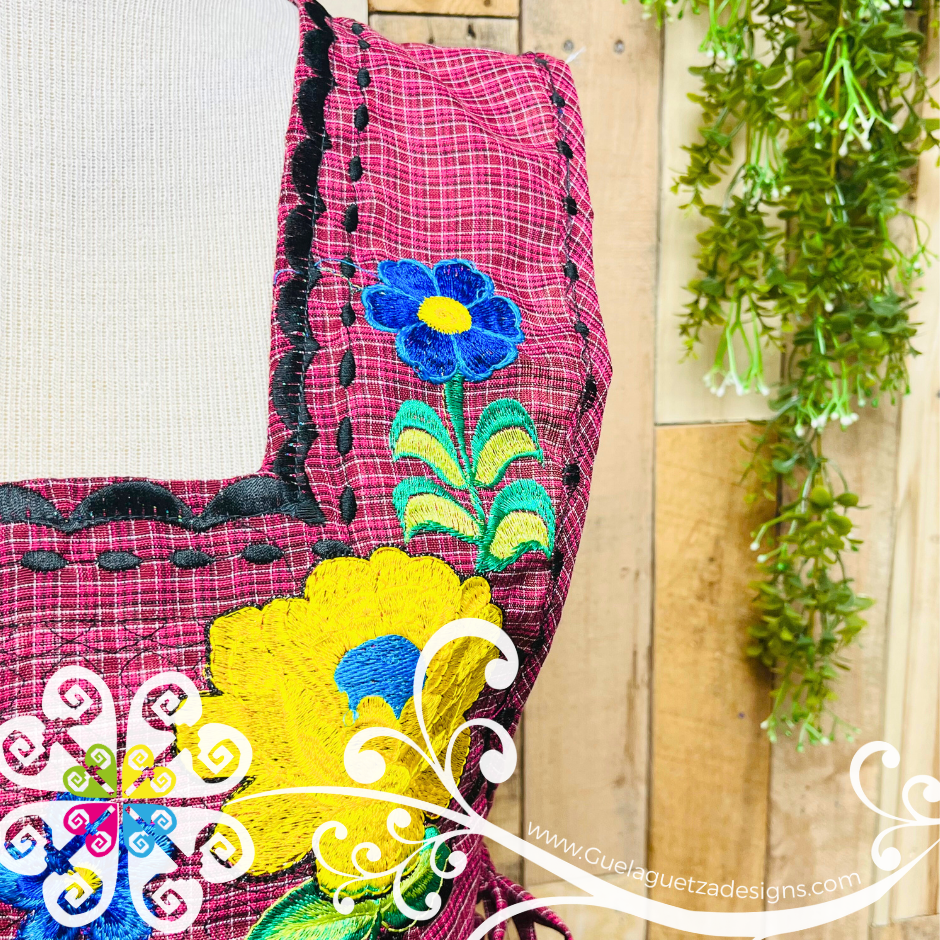 Maroon Escapulario Embroider Apron - Mandil Artesanal