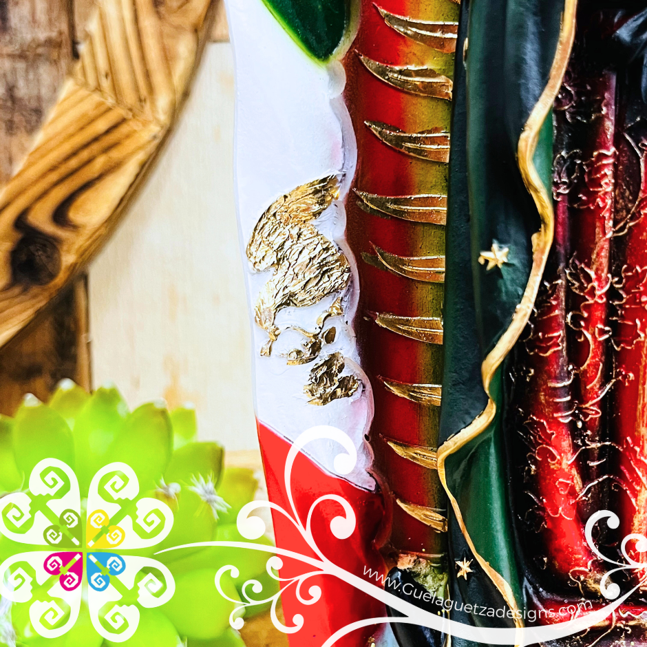 Small Virgen de Guadalupe - Binational Flag Statue - Home Decor