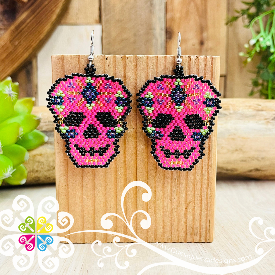 Beaded Sugar Skull Earrings - Day of the Dead Earrings