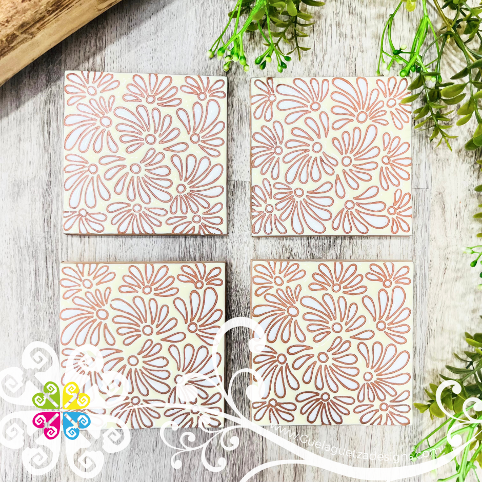 Set of 4 Square Plumeado Coaster Set - Set of Clay Coasters