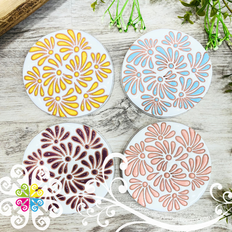 Set of 4 Round Plumeado Mix Coaster Set - Set of Clay Coasters