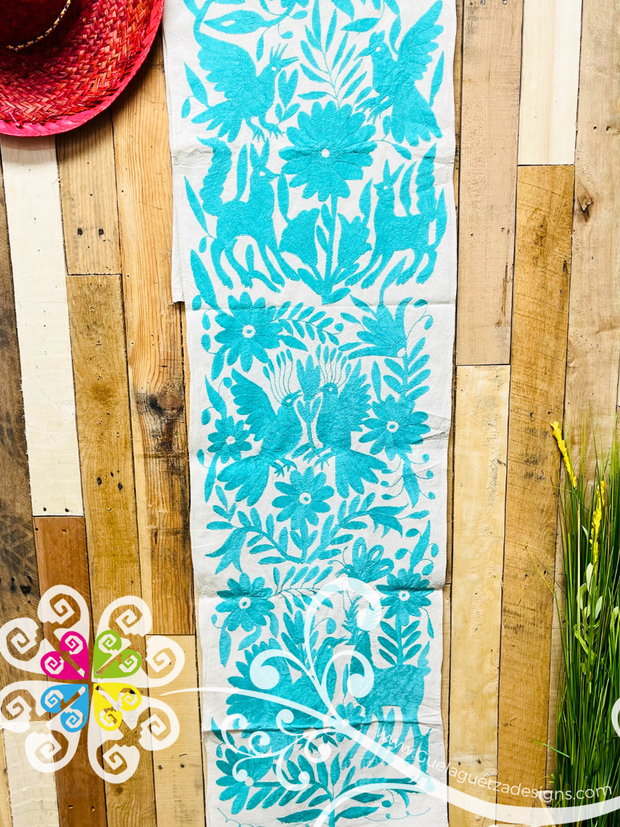 Teal Large Solid Color Otomi Table Runner - Camino de Tenango