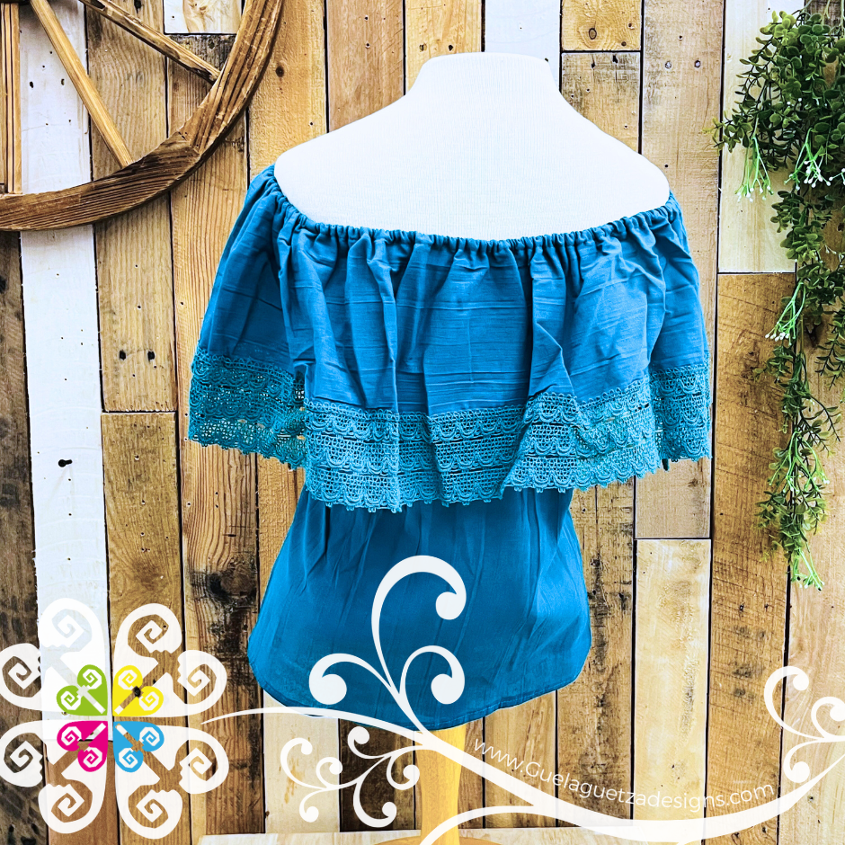Teal Campesina Embroider - Women Top