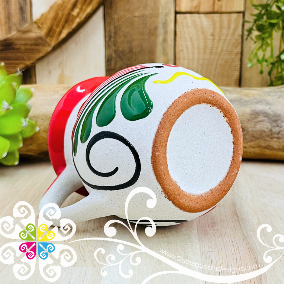 Set of 4 Engobe Feliz Navidad Mexican Clay Mugs - Set Taza Barro