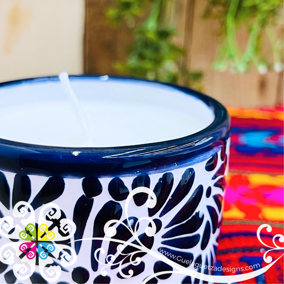 Medium Tazon Navy Blue Talavera Candle - Artisan Candles
