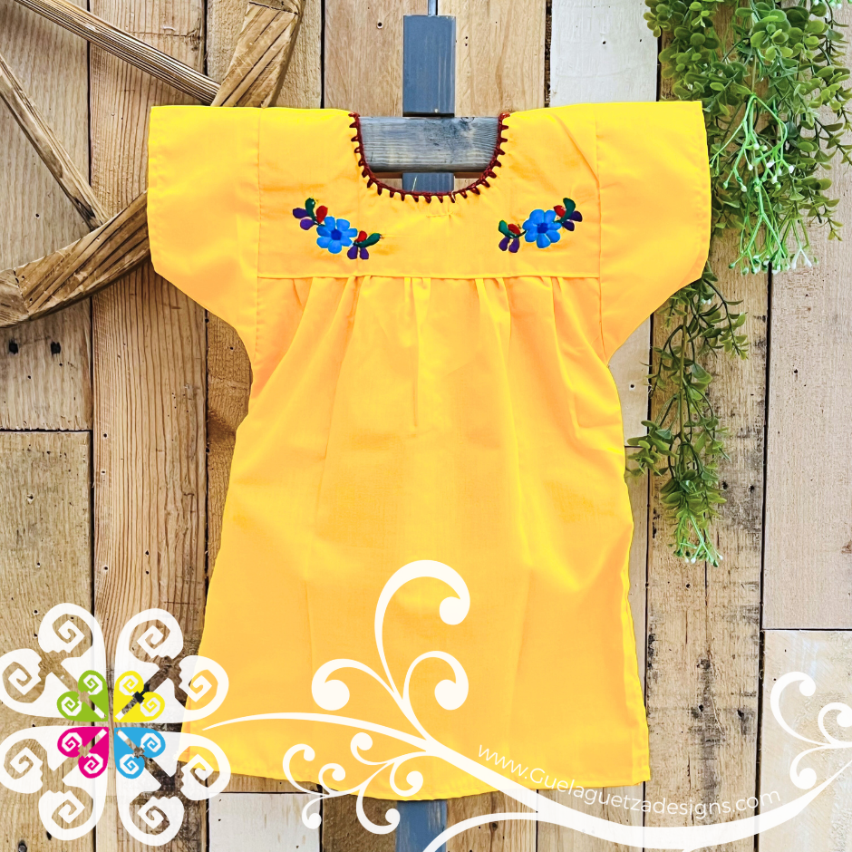 Yellow Vestido Tehuacan Nina - Tehuacan Children Dress