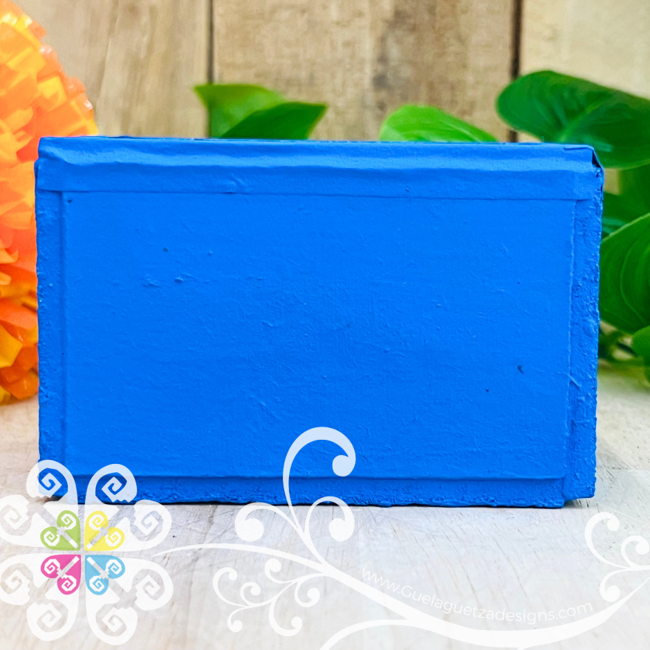 Mini Blue Square LoteriaMX Mexican Box Decor - Cajita Decorativa Barro Cocido