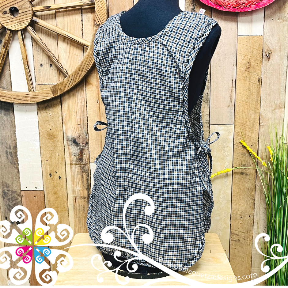 Navy Blue with Red Sunflowers Escapulario Embroider Apron - Mandil Artesanal