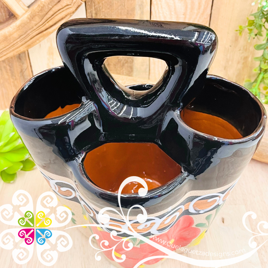 Black Flores Clay Utensil Holder - Spoon Holder