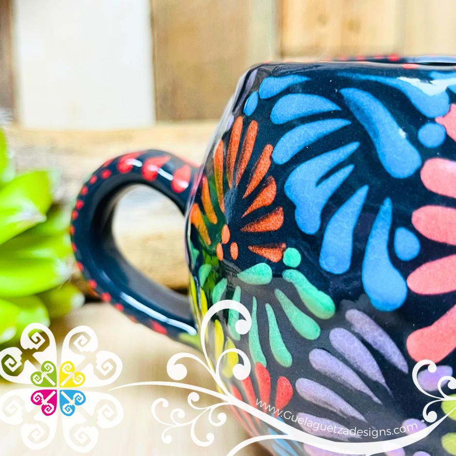Large Round Corazon Black Multicolor Talavera Mug - Single Talavera Mug