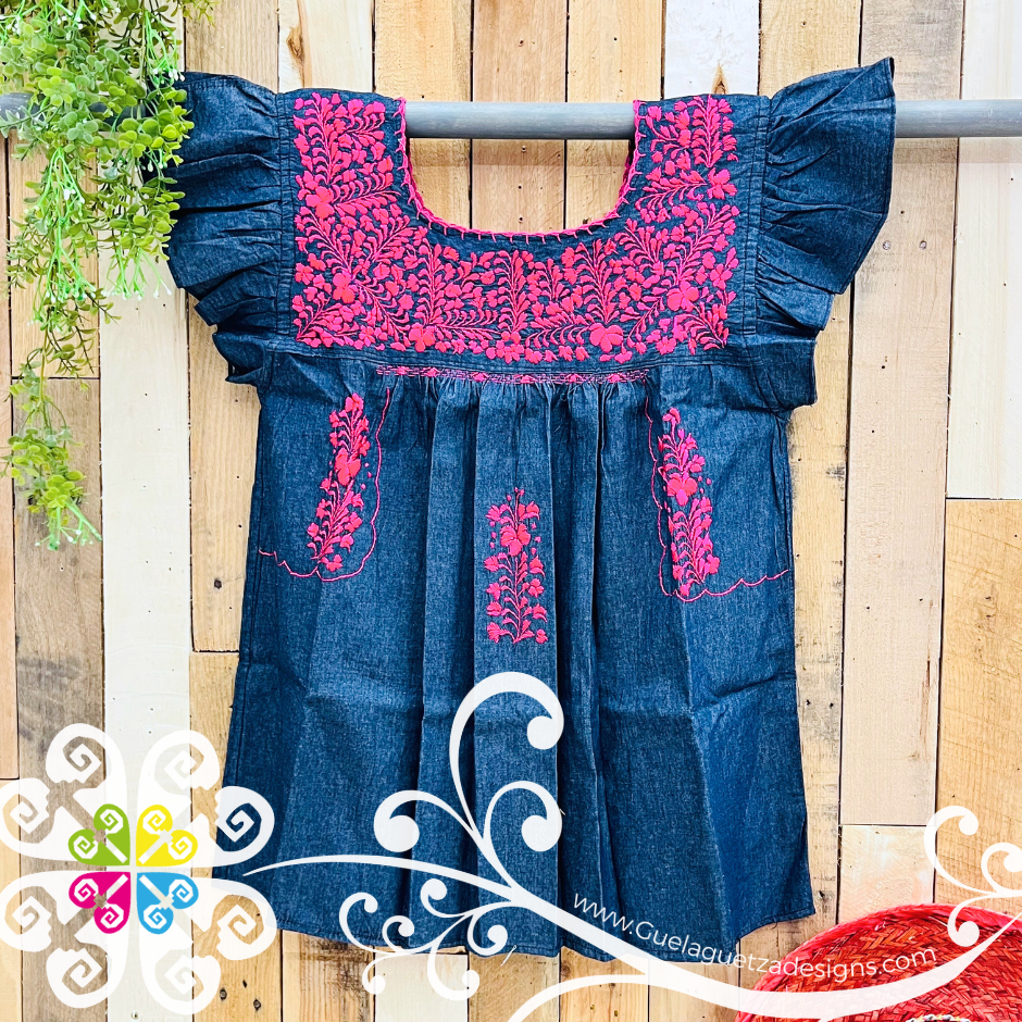 Medium Denim Blusa San Antonino Tableada - Embroider Women Top