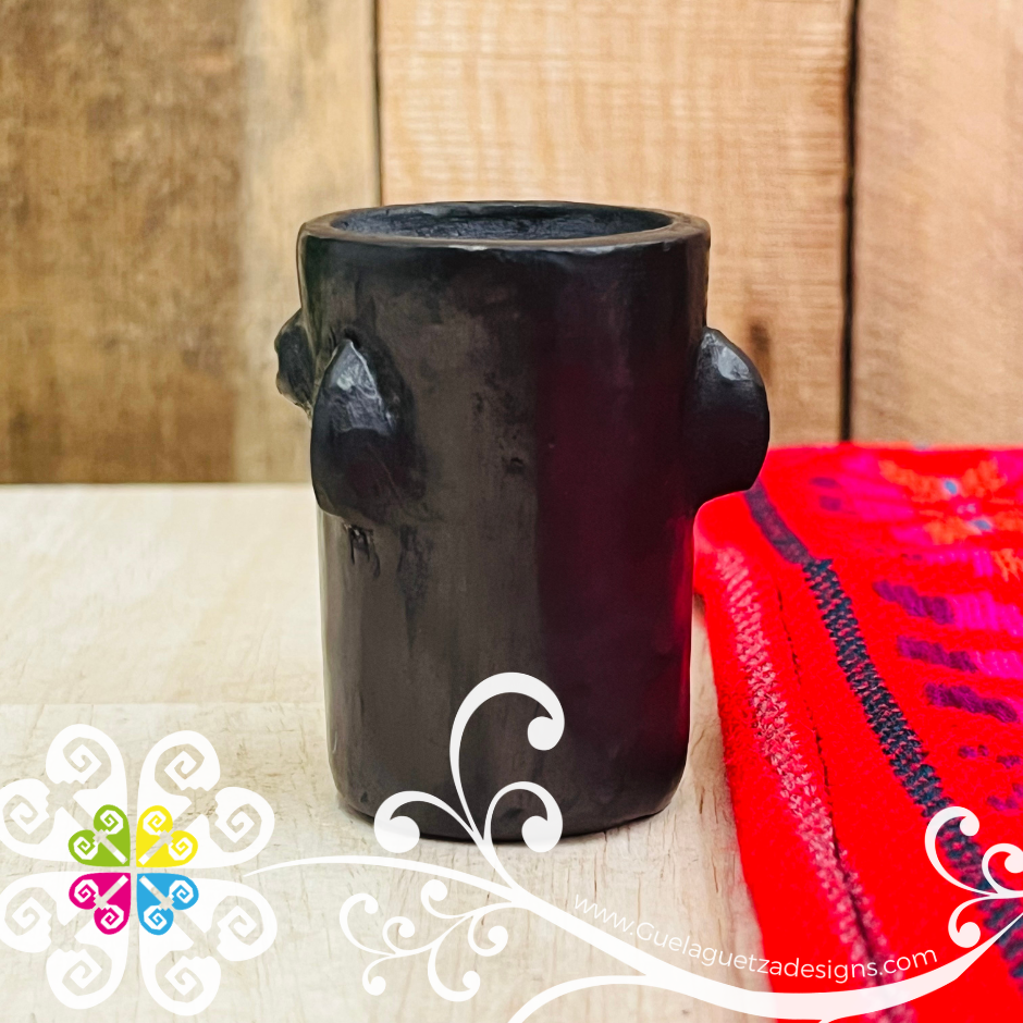 Set of 2 Olmeca Tall Black Clay Shot- Tequilero - Barro Negro Oaxaca