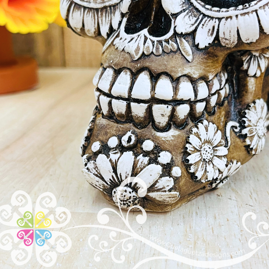 Medium Sunflower - Artisan Day of the Dead Resin Skull