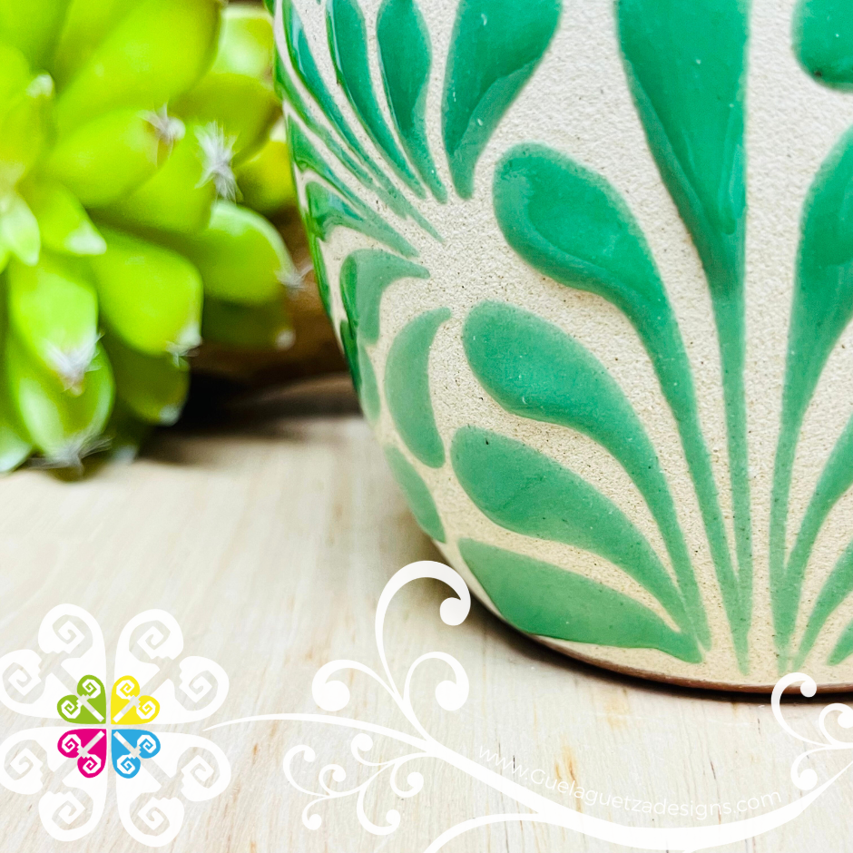 Teal Espiga Plumeado Bola Clay Vase - Florero Barro