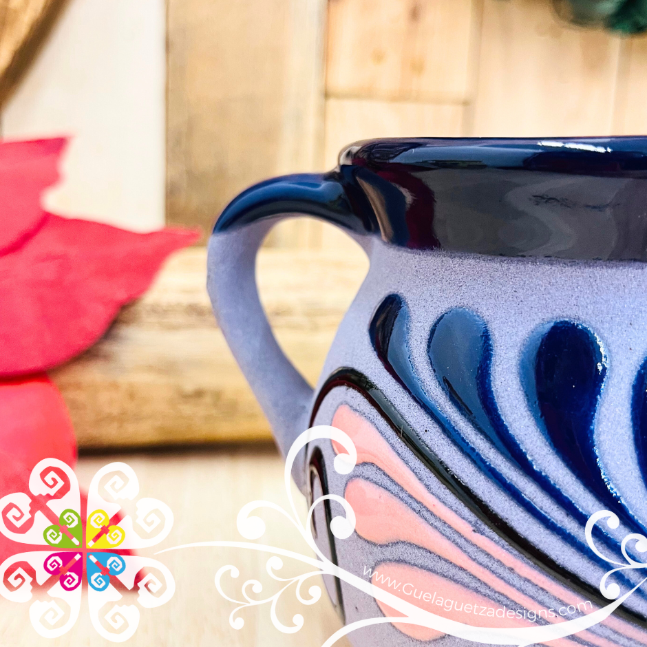 Set of 4 Multicolor Feliz Navidad Mexican Clay Mugs - Set Taza Barro