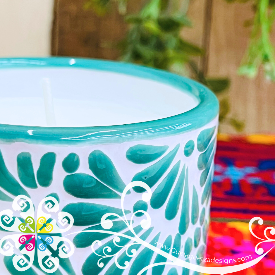 Medium Tazon Green Talavera Candle - Artisan Candles