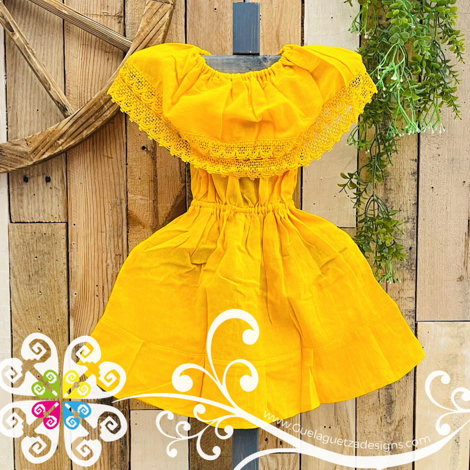 Yellow Aro Embroider Campesino Children Dress