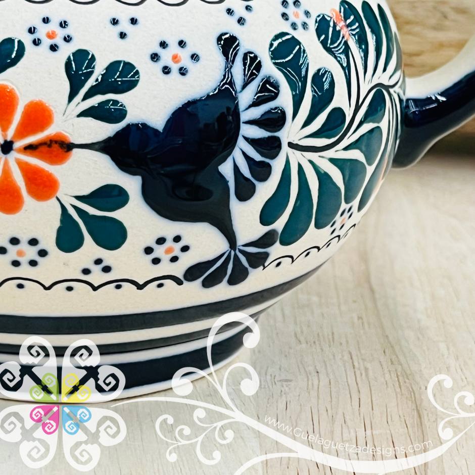 Navy Blue Orange Flowers Sugar Bowl Colibri Alta Temperatura - Barro Alta Temperatura
