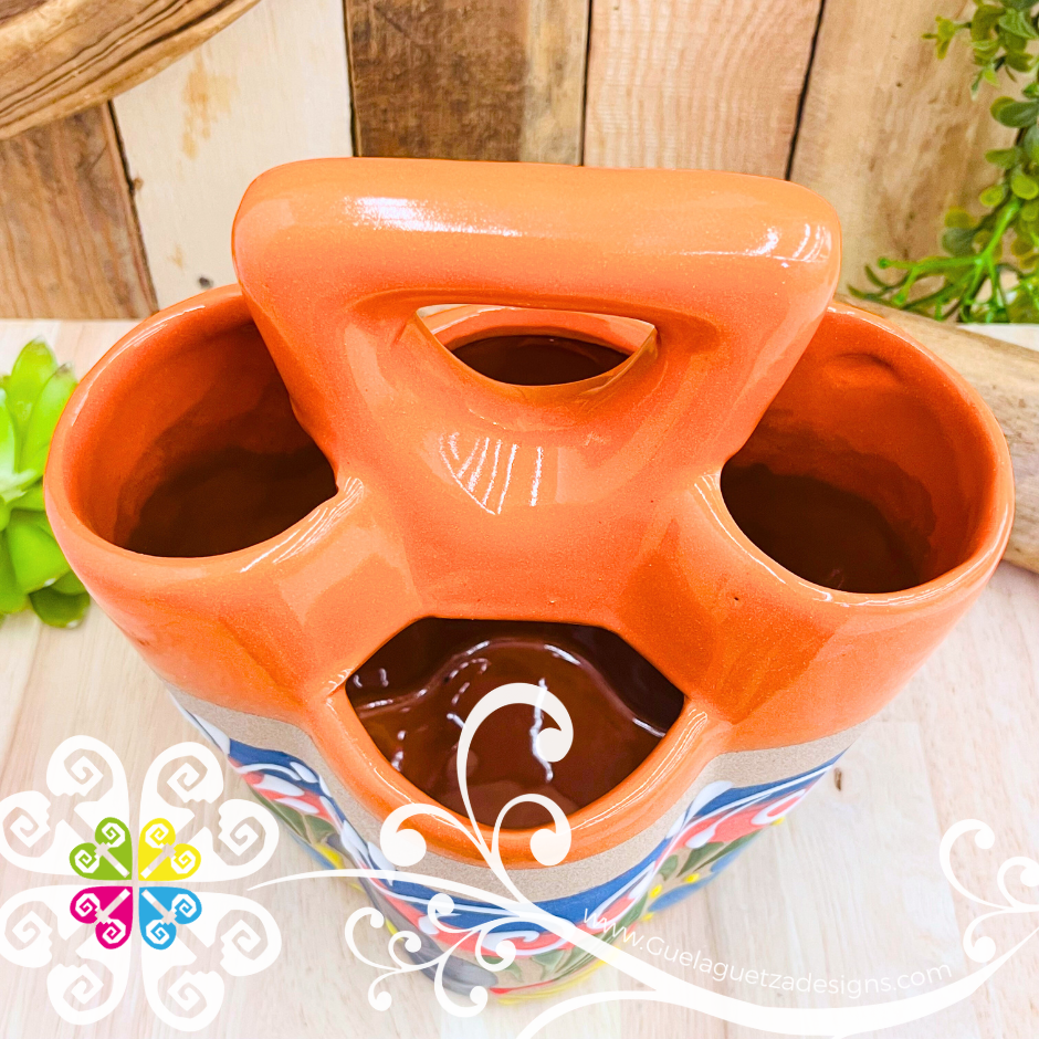 Orange Flores Clay Utensil Holder - Spoon Holder