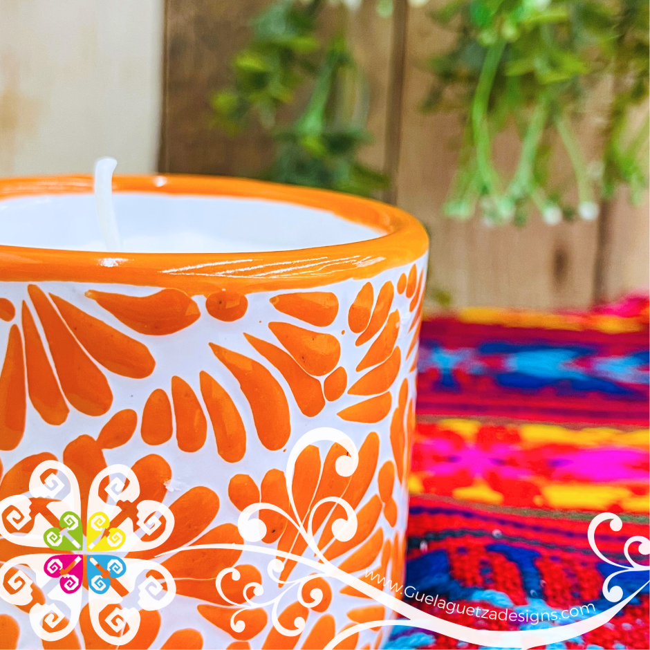 Medium Tazon Orange Talavera Candle - Artisan Candles