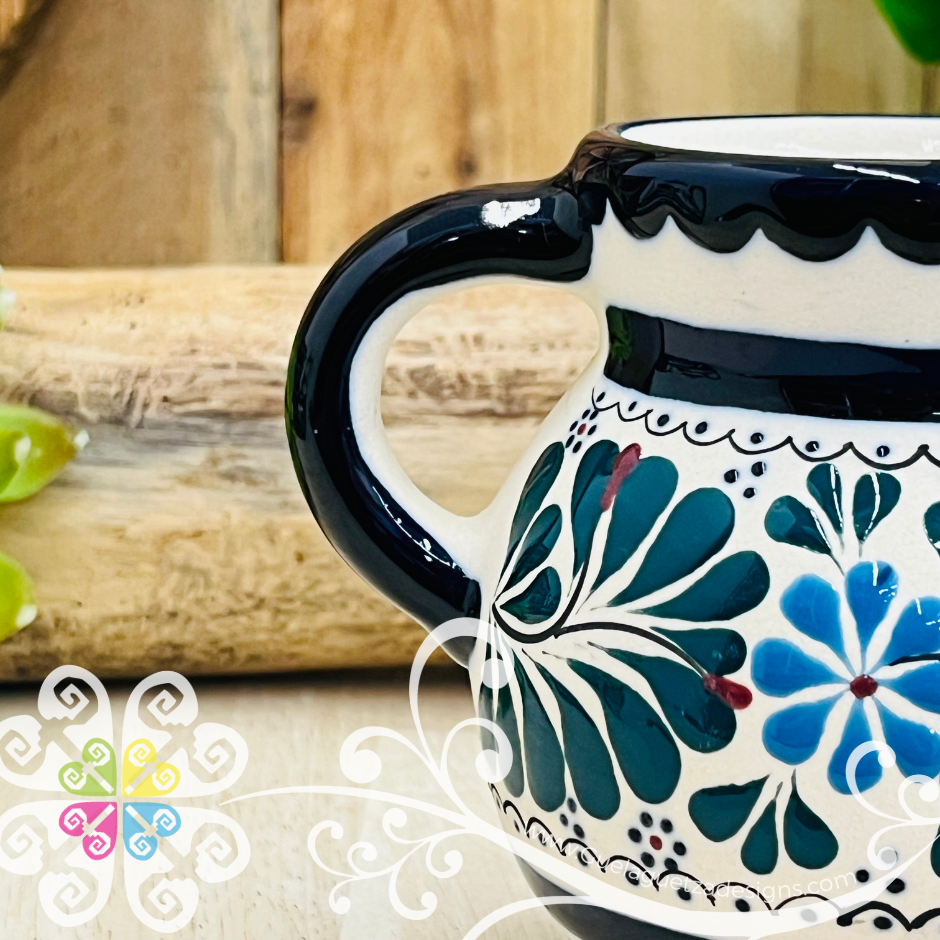 Navy Blue Blue Flower Taza Ponchera Colibri - Barro Alta Temperatura - Single Clay Mug