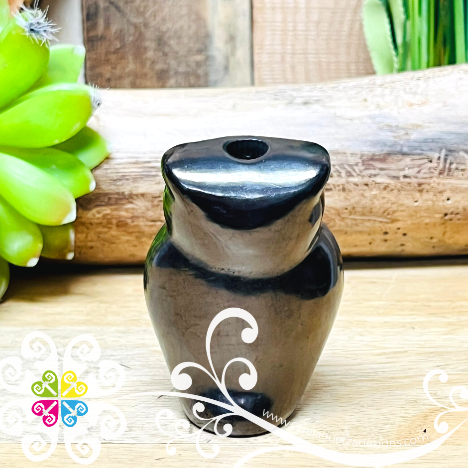 Mini Owl Black Clay Figure - Barro Negro Oaxaca