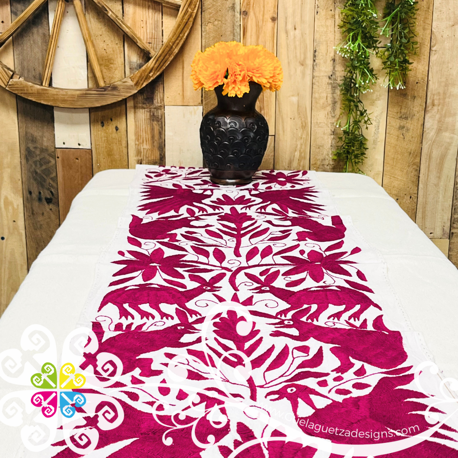 Magenta Large Solid Color Otomi Table Runner - Camino de Tenango