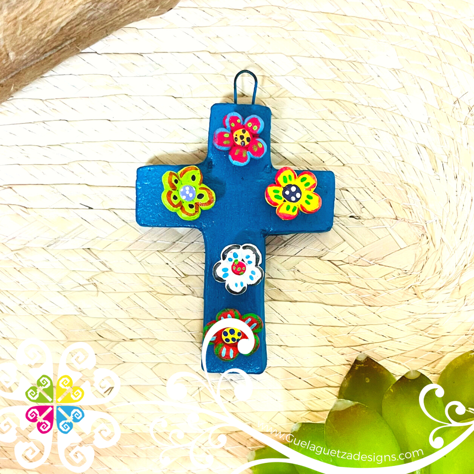 Mini Cruz Arbol de la Vida - Flores - Barro cocido