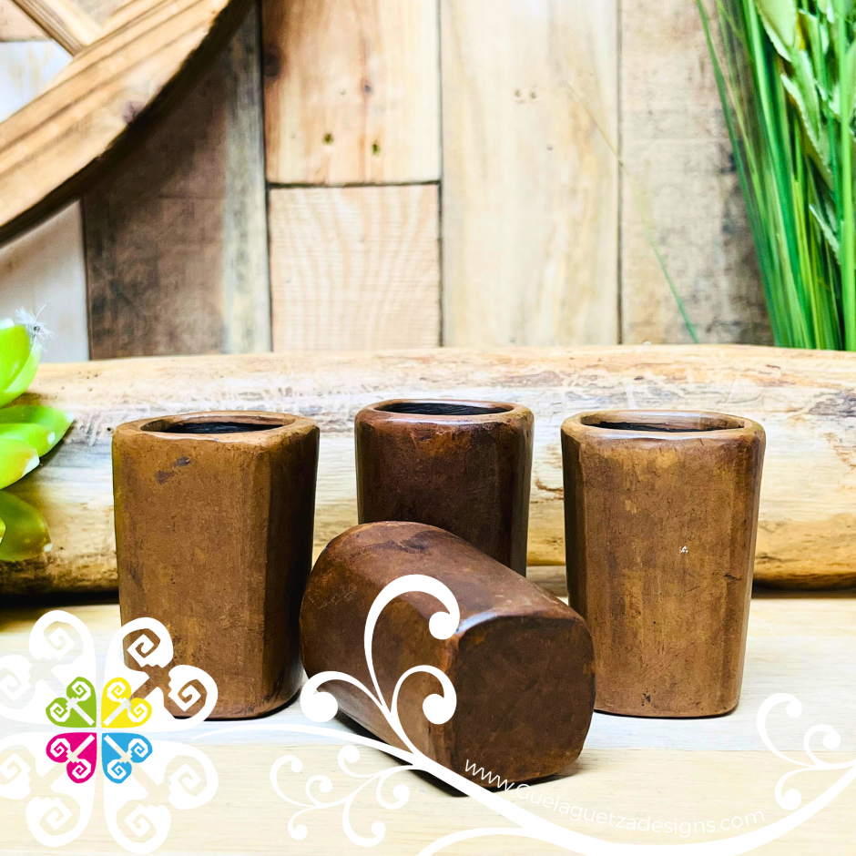 Set of 4 Liso Cuadrado Tequilero - Barro Café Oaxaca