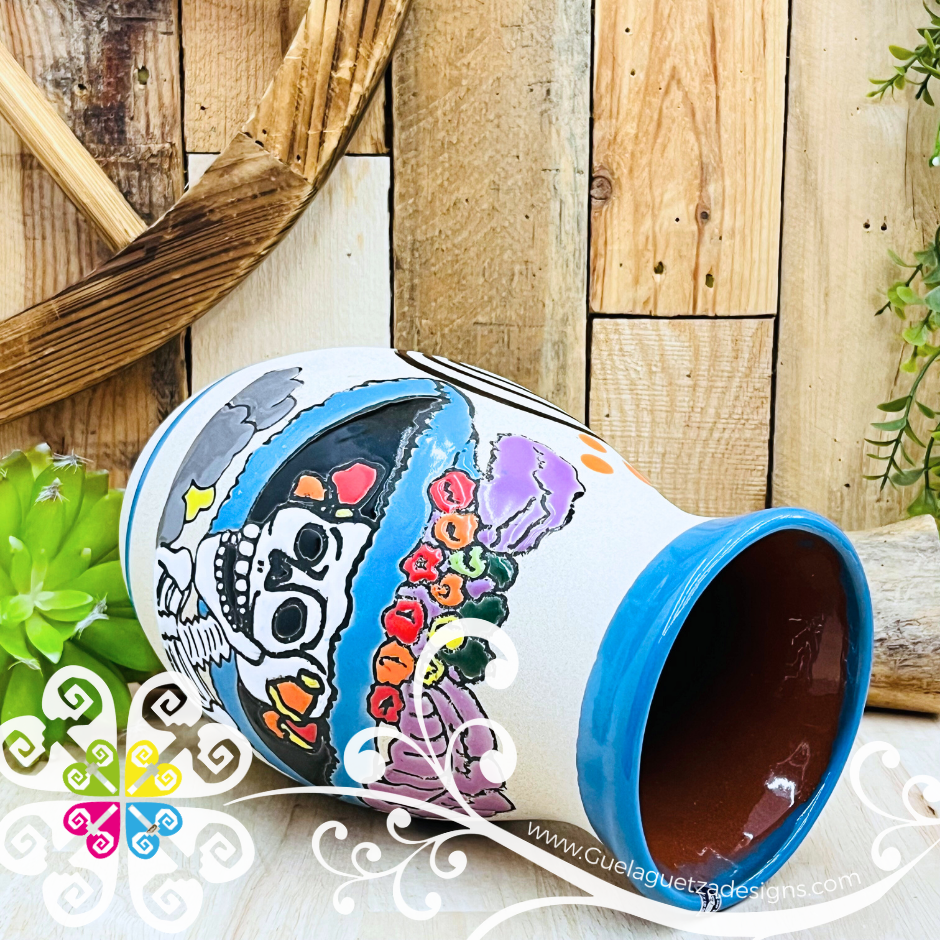 Blue Turquoise Catrina Ovulo Vase - Mexican Home Décor