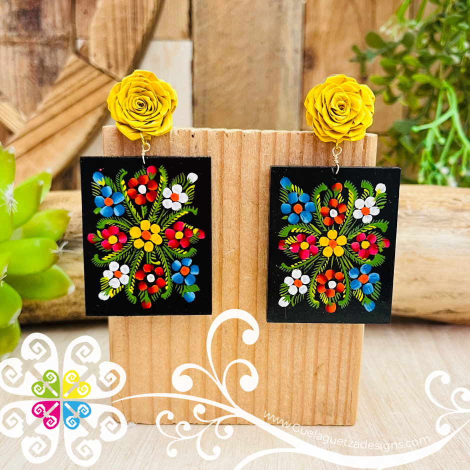 Cuadrito Pintado Wood Studs- Palm Earrings