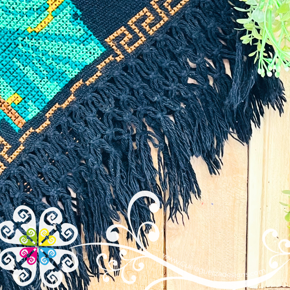 San Judas Design Black Embroider Poncho - Mañanita