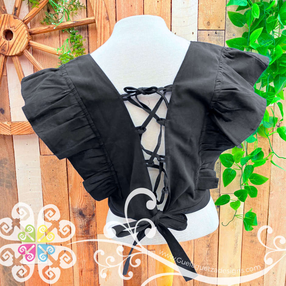 Black with Multicolor Coqueta San Antonino Crop Top